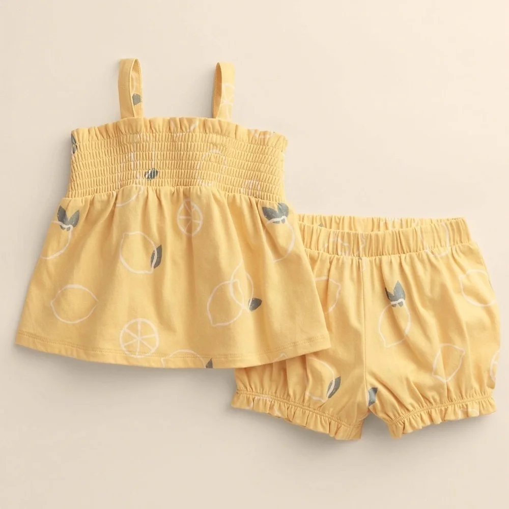 Lemon Print Organic Smocked Babydoll and Shorts Set
